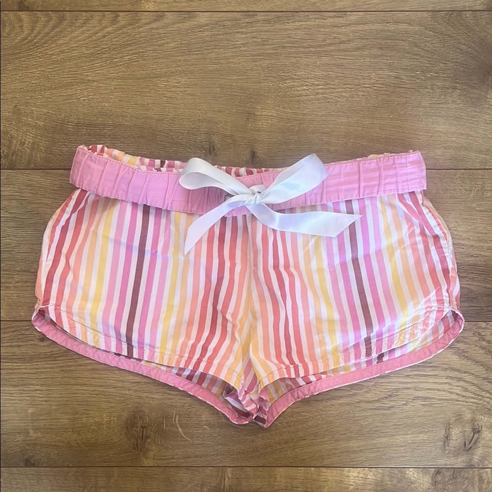 XHILARATION 🩷💛🤍 Striped Pink and White Bow Ribbon Tie Shorts - Size XS